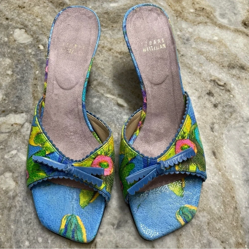 Stuart Weitzman Vintage Kitten Heel Floral Sandals Women’s 7.5 - Picture 2 of 13